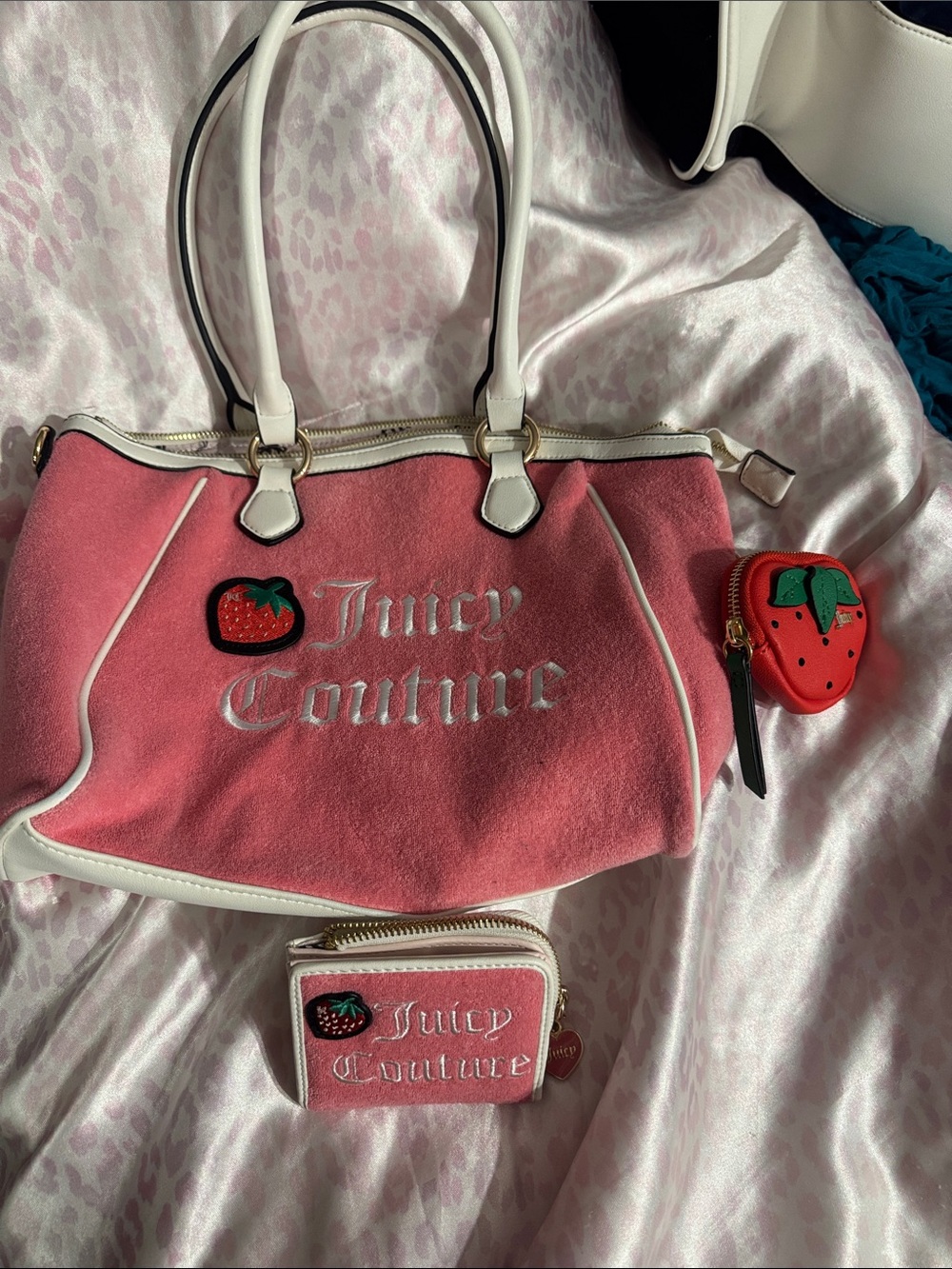 Juicy Couture Pink and White Tote with Strawberry Accents